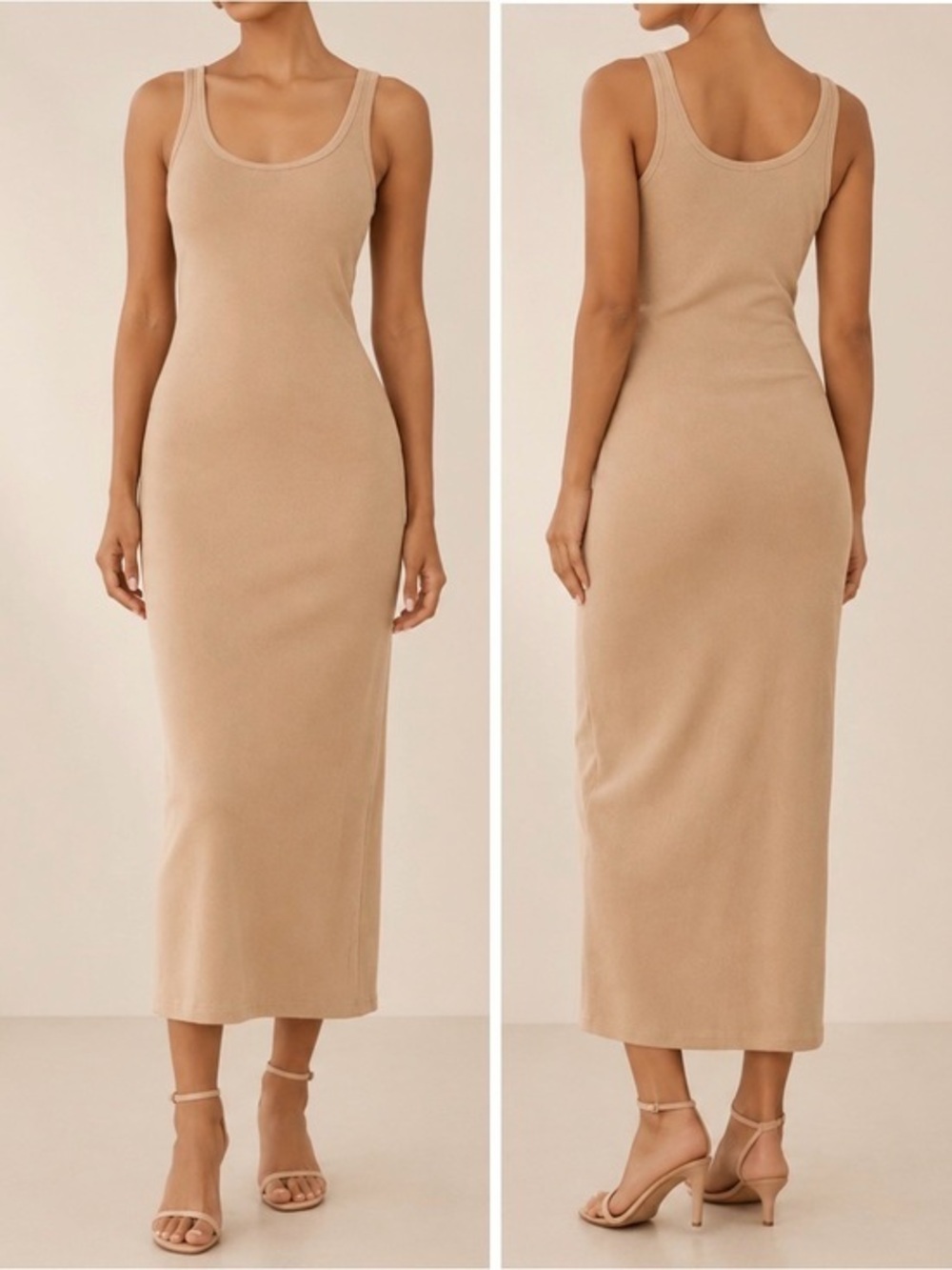 Araminta James Terry Tan Beach Vacation Resortwear Lounge Scoop Midi Dress